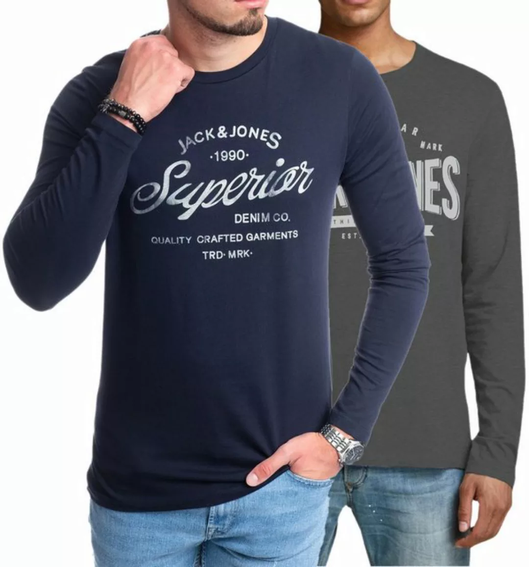 Jack & Jones Langarmshirt aus Baumwolle mit Printdruck im Doppelpack günstig online kaufen