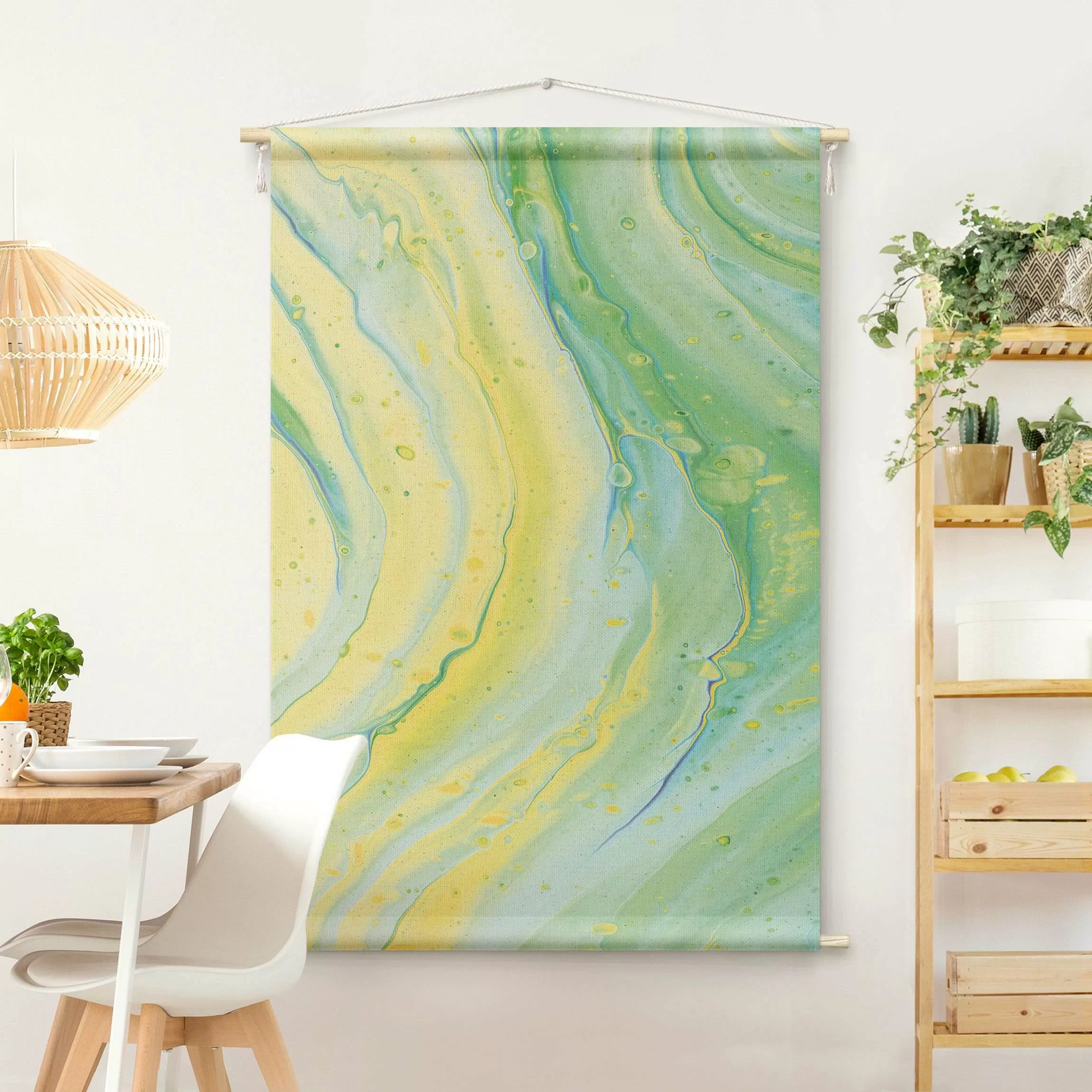 Wandteppich Abstrakte Marmorierung Gelbgrün günstig online kaufen