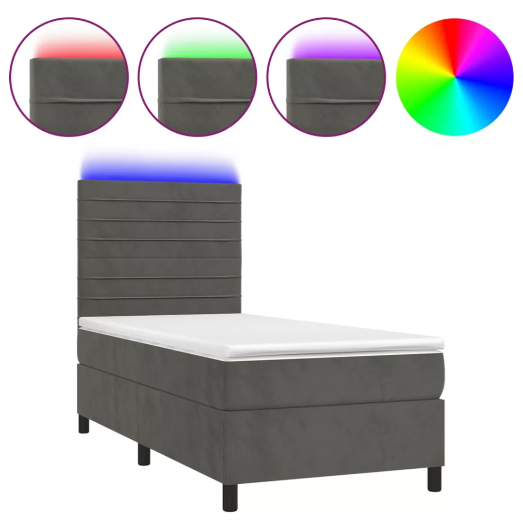 Vidaxl Boxspringbett Mit Matratze & Led Dunkelgrau 100x200 Cm Samt günstig online kaufen
