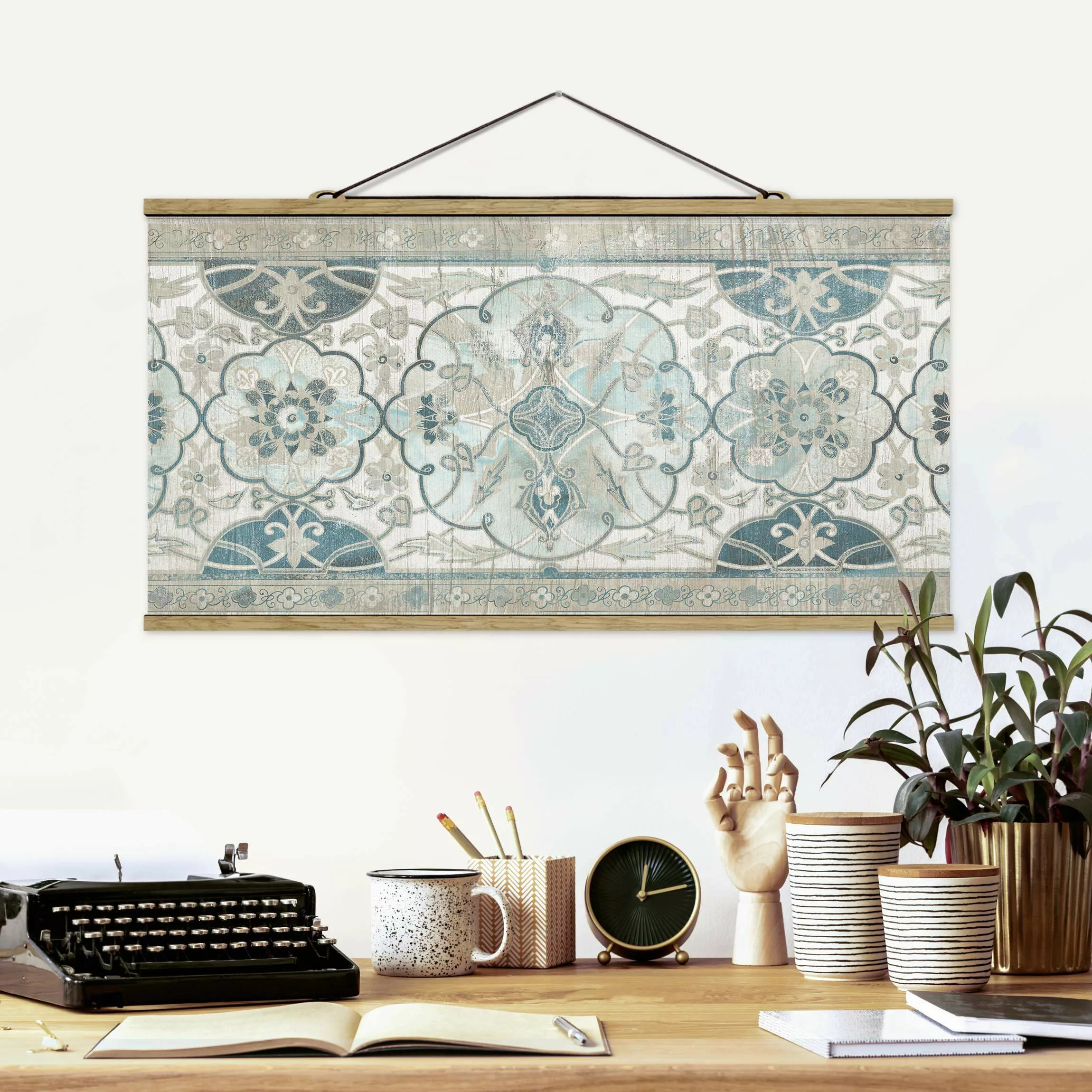 Stoffbild Muster mit Posterleisten - Querformat Holzpaneel Persisch Vintage günstig online kaufen