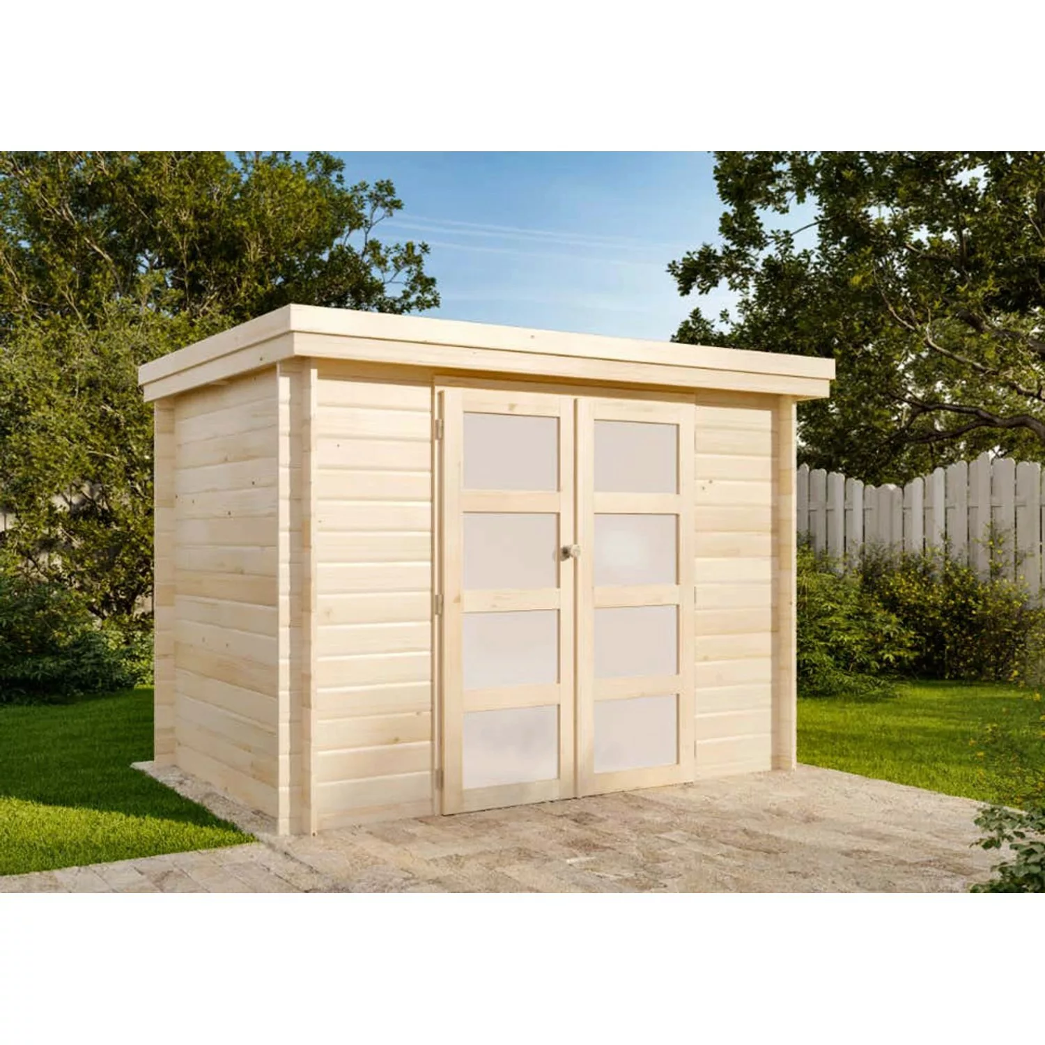 Alpholz Gartenhaus/Gerätehaus Oregon Flachdach 421 cm x 321 cm Natur günstig online kaufen