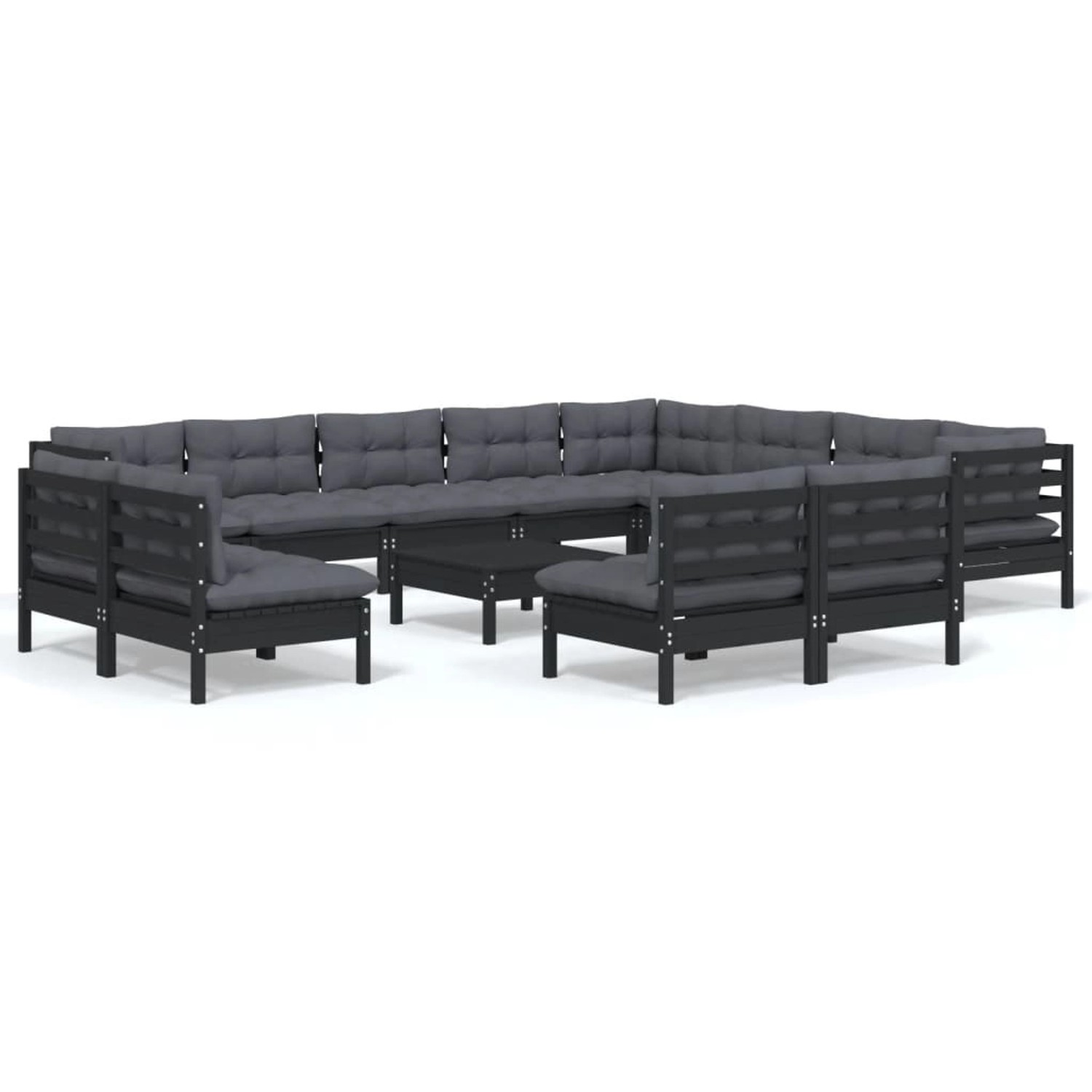 13-tlg. Garten-lounge-set Mit Kissen Schwarz Massivholz Kiefer günstig online kaufen