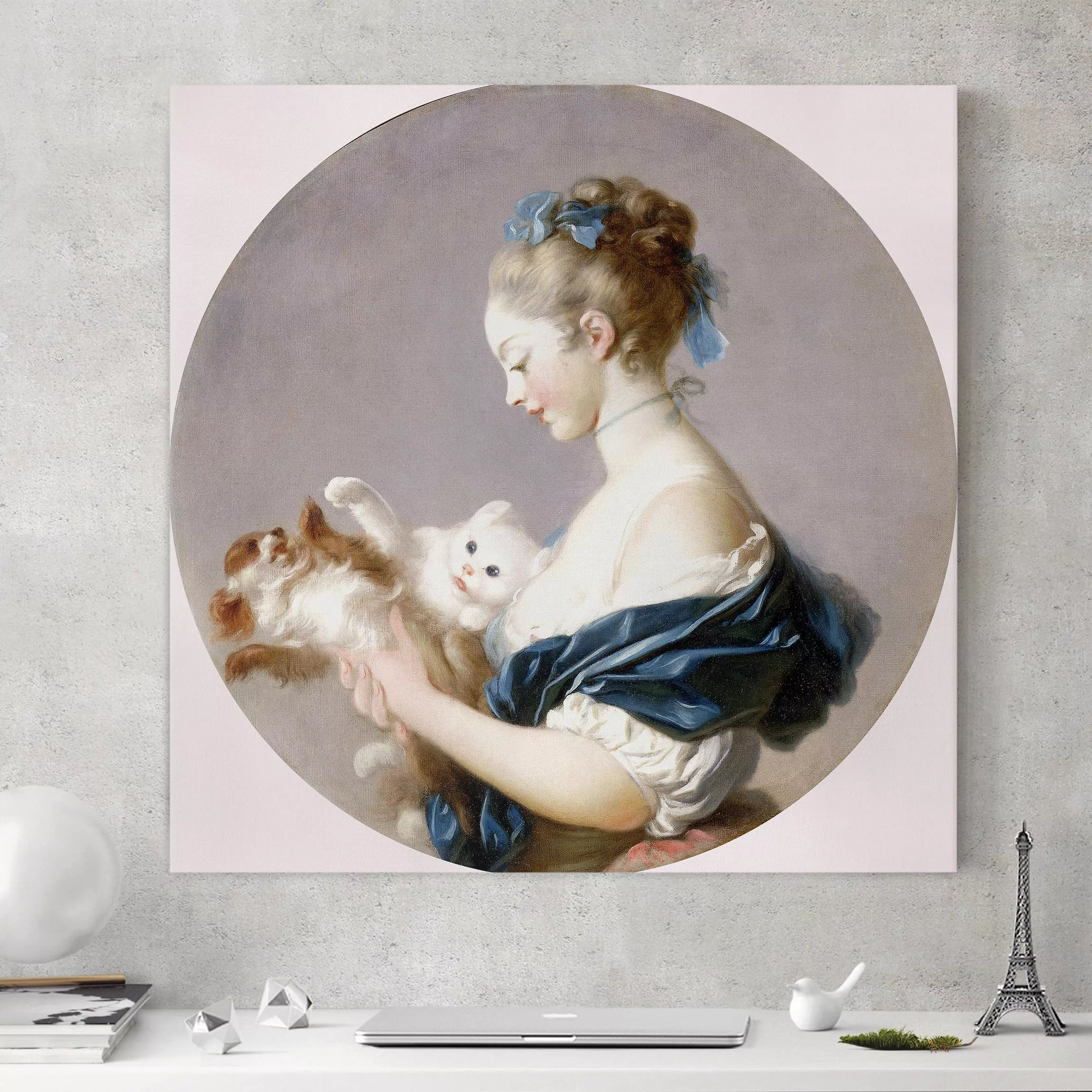 Leinwandbild Kunstdruck Jean Honoré Fragonard - Mädchen mit Hund günstig online kaufen