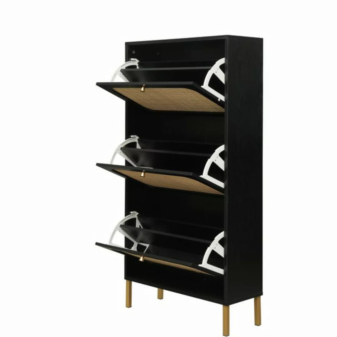 YNOFIT Schuhschrank Rattan Shoe Rack with 3 Flip Drawers, Wooden Entryway C günstig online kaufen