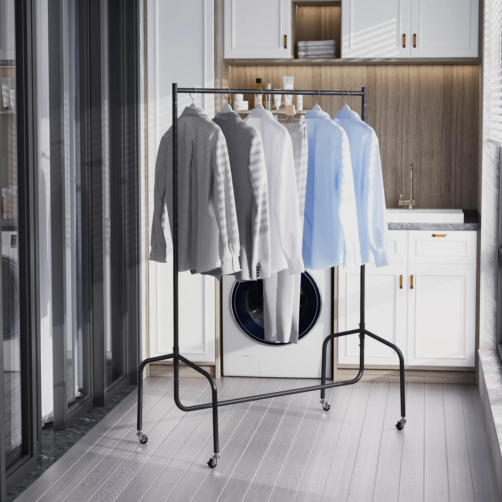 HOMCOM Kleiderständer  Mobiler Wäscheständer mit Rollen, Garderobenständer, günstig online kaufen