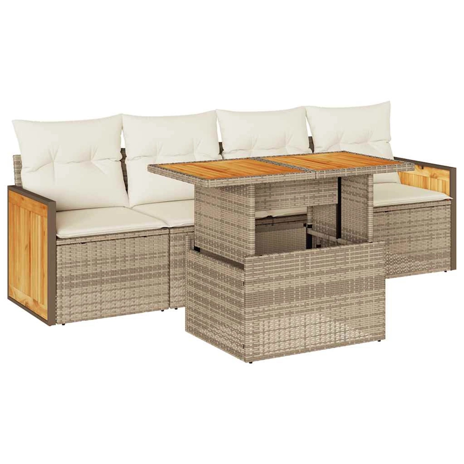 vidaXL 5-Tlg Garten-Sofagarnitur mit Kissen Beige Poly Rattan Akazie 332765 günstig online kaufen