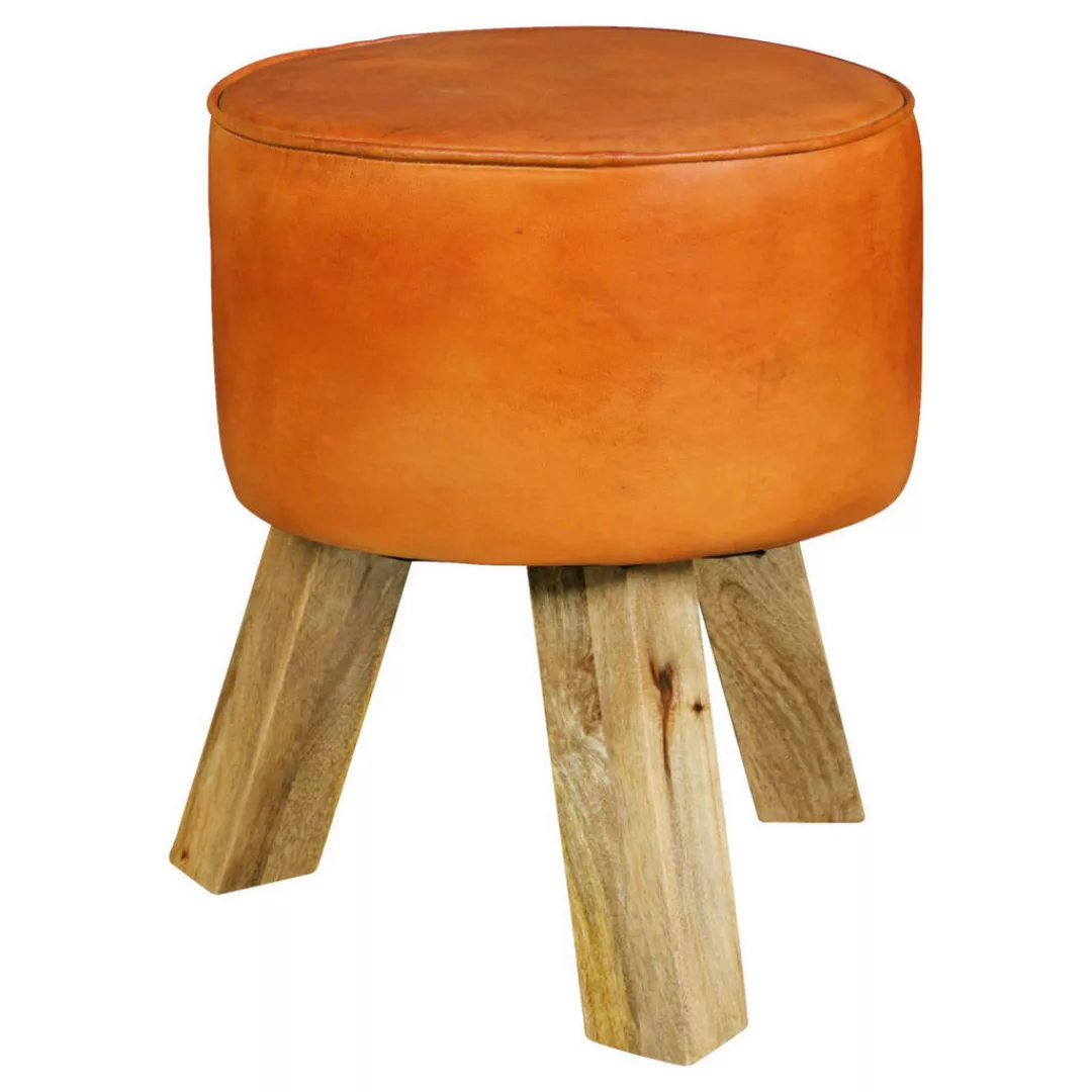 Design Sitzhocker Holz 37x45x37 cm Modern Fußhocker Rund | Turnbock Lederho günstig online kaufen