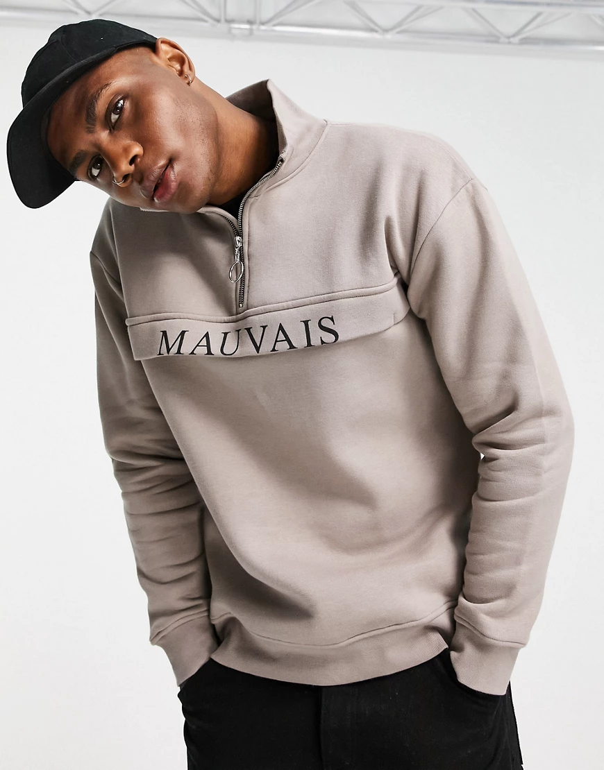 Mauvais – Sweatshirt in Taupe mit kurzem Reißverschluss und abgeschnittenem günstig online kaufen