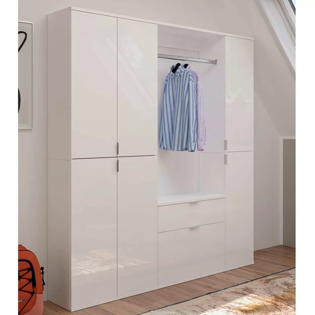 XL Garderobenschrank in Weiß Hochglanz 152 cm breit (dreiteilig) günstig online kaufen