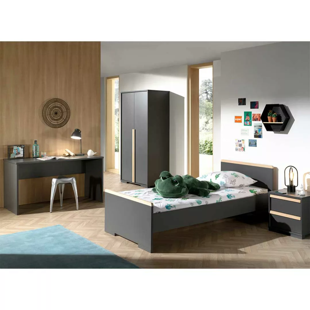 Jugendzimmer Möbel Set in Anthrazit und Buche modern (vierteilig) günstig online kaufen