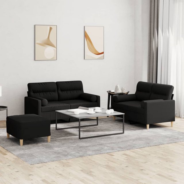 vidaXL Sofa 3-tlg. Sofagarnitur mit Kissen Schwarz Stoff günstig online kaufen