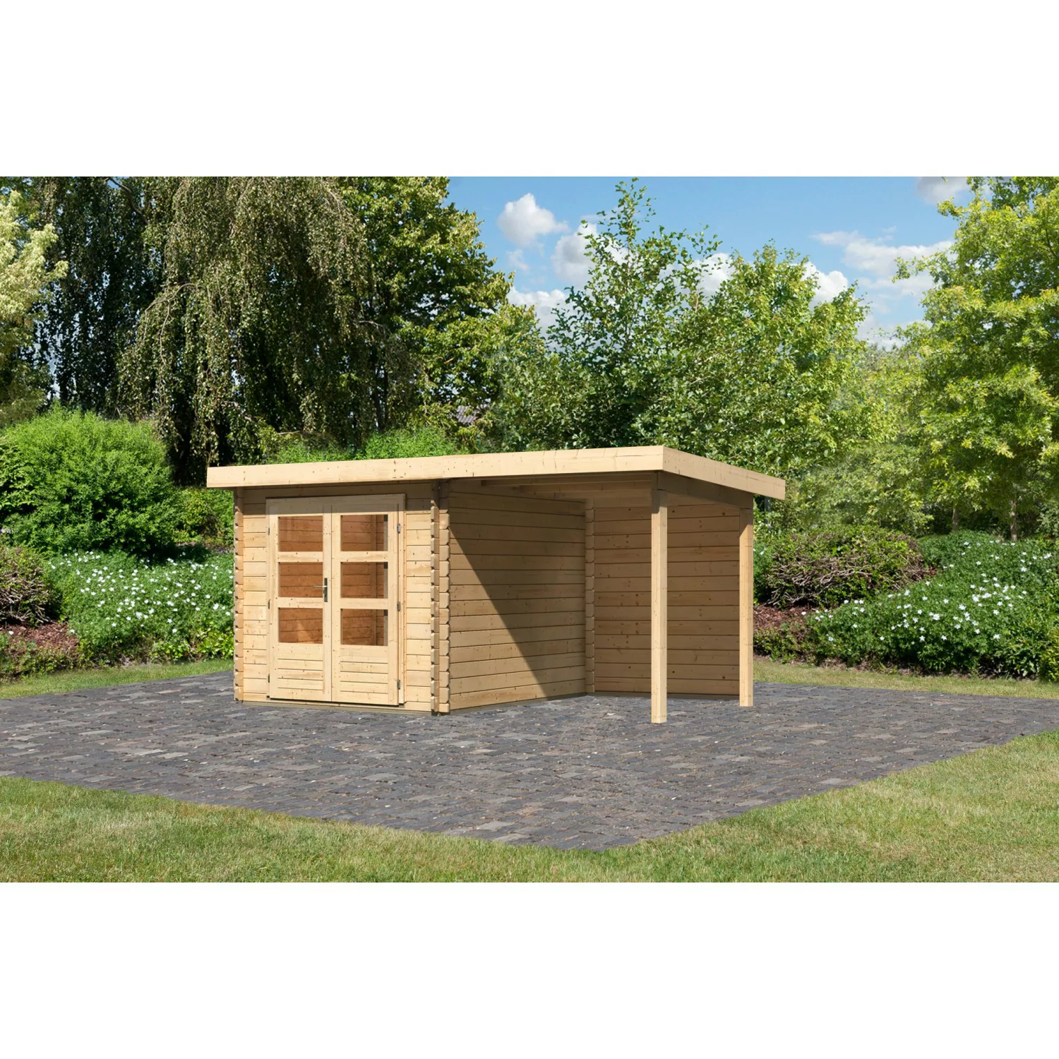 Karibu Holz-Gartenhaus Ängelholm Natur Pultdach Unbehandelt 220 cm x 280 cm günstig online kaufen