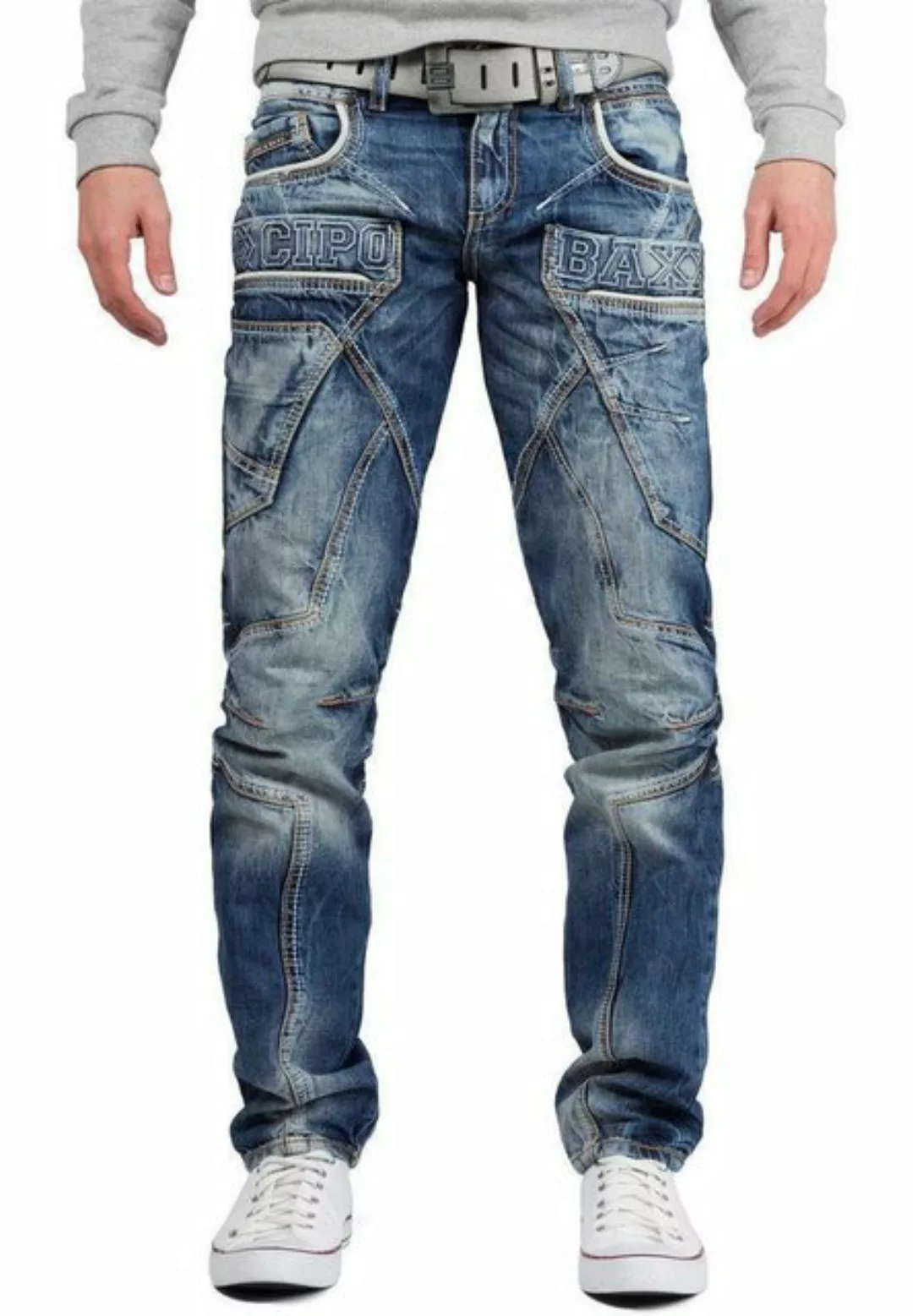 Cipo & Baxx Slim-fit-Jeans Herren Hose BA-CD391 mit Verzierungen und Schrif günstig online kaufen