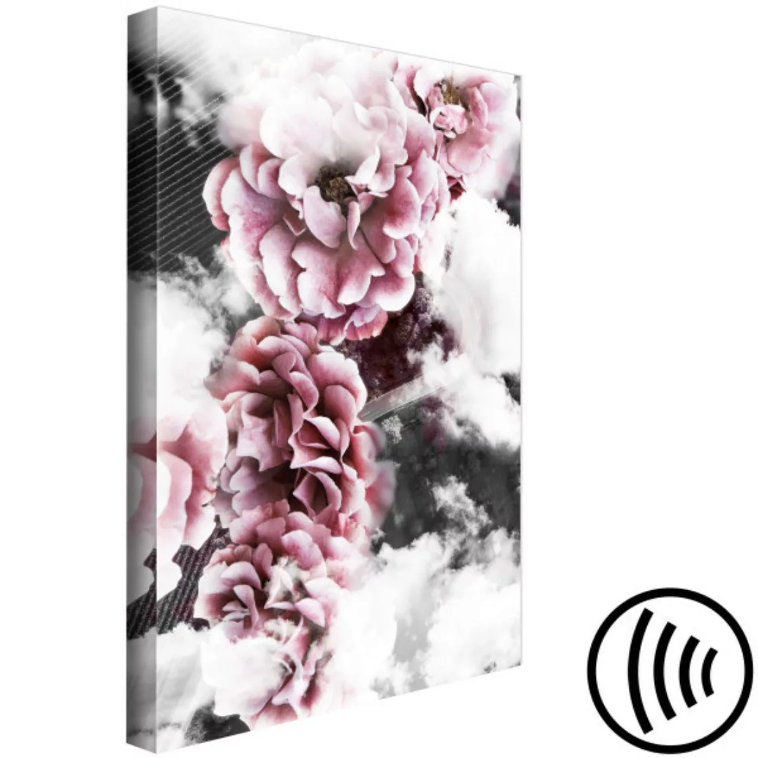 Wandbild Sacrum Profanum - Fotocollage von Wolken und rosa Blumen XXL günstig online kaufen