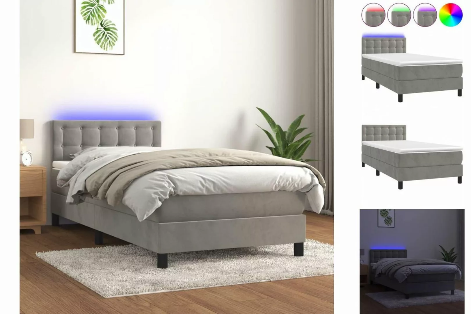 vidaXL Boxspringbett Bett Boxspringbett mit Matratze & LED Samt (90 x 200 c günstig online kaufen