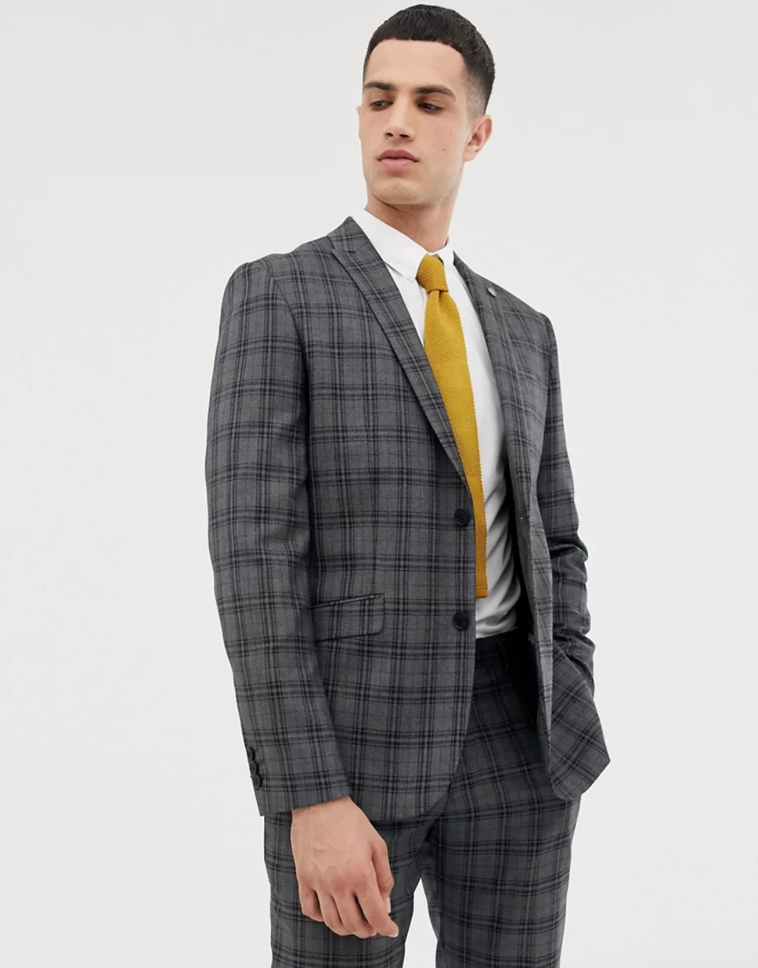 Farah – Schmal geschnittene, karierte Anzugjacke in Grau günstig online kaufen
