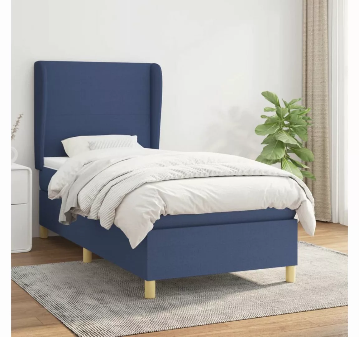 vidaXL Boxspringbett Boxspringbett mit Matratze Blau 80x200 cm Stoff Bett B günstig online kaufen