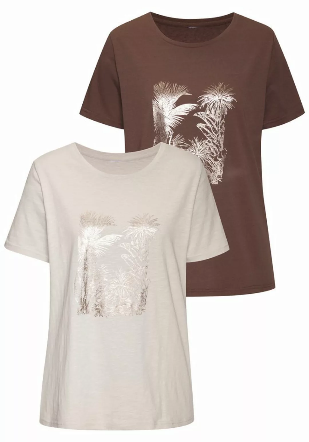 Vivance T-Shirt mit goldfarben schimmerndem Folienprint (2er-Pack) aus weic günstig online kaufen