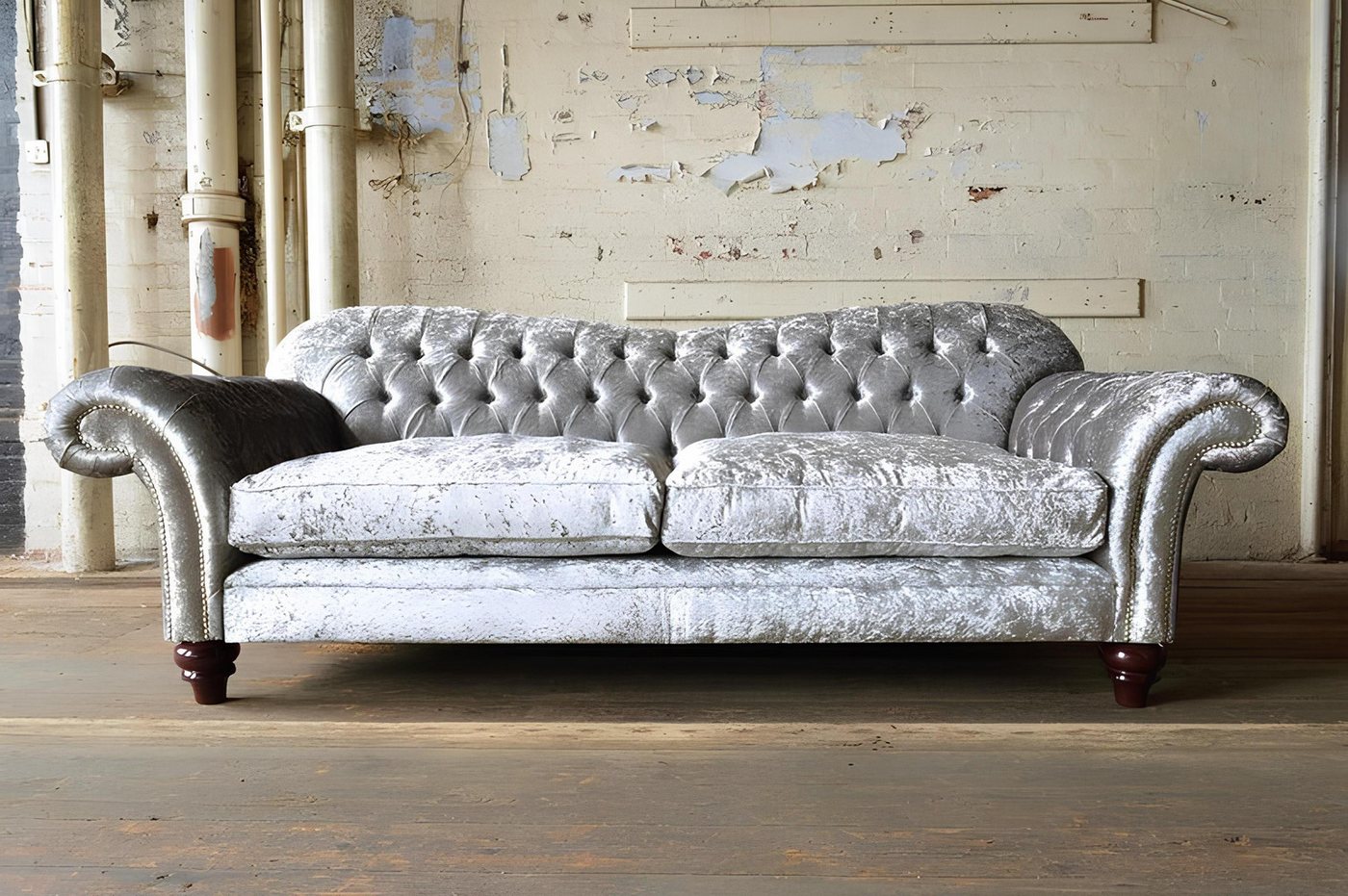 Xlmoebel Sofa 3-Sitzer Chesterfield Couch mit XXL Größe in Silber aus Leder günstig online kaufen