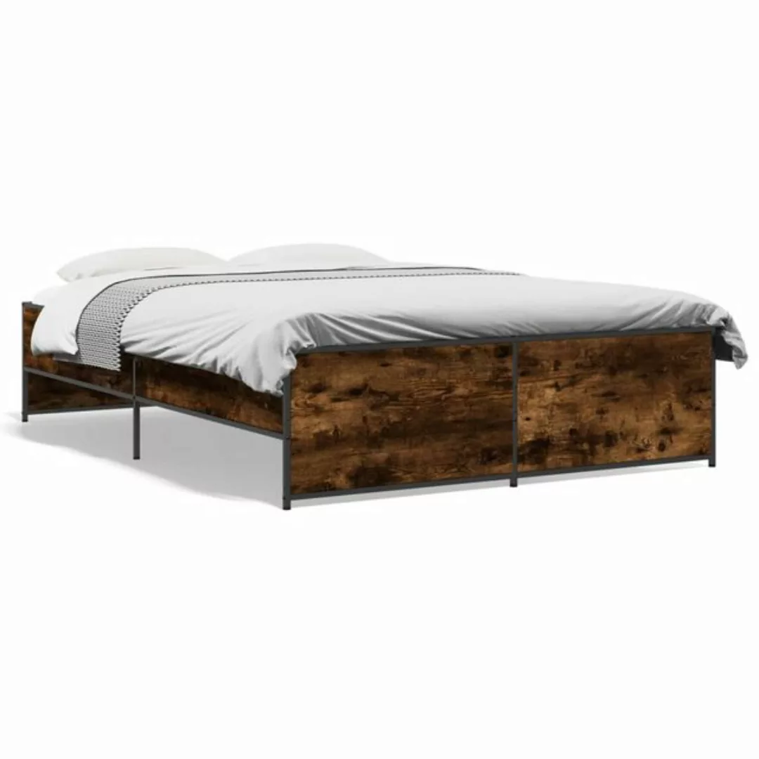 vidaXL Bett Bettgestell Sonoma-Eiche 135x190 cm Holzwerkstoff und Metall günstig online kaufen