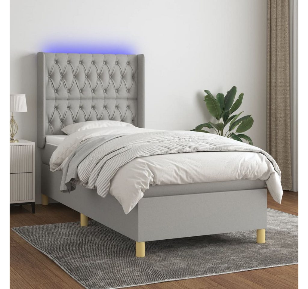 vidaXL Boxspringbett Boxspringbett mit Matratze LED Hellgrau 90x200 cm Stof günstig online kaufen