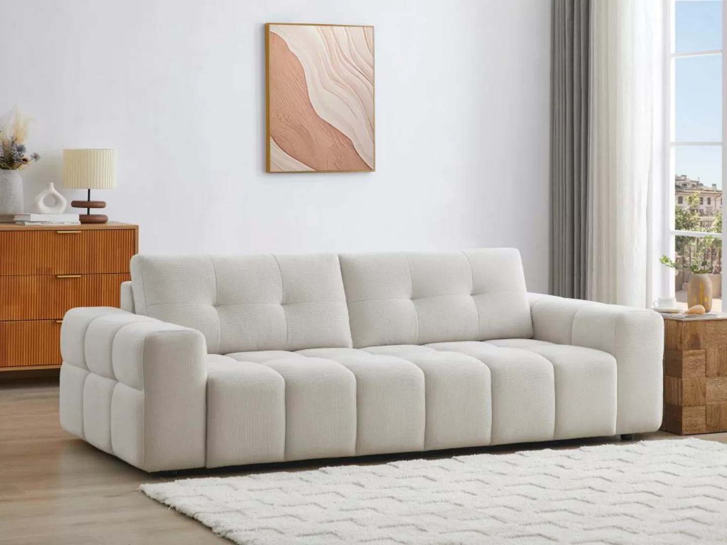 Sofa 3-Sitzer - Strukturstoff - Beige - SOPELANA günstig online kaufen