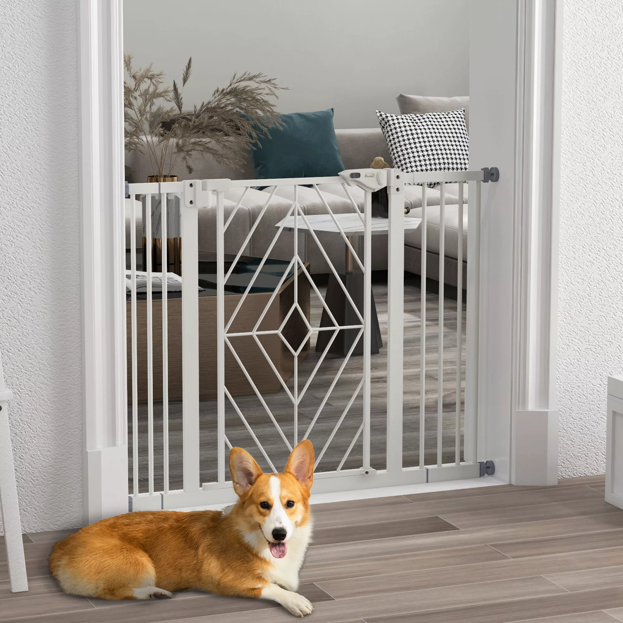 PawHut Treppenschutzgitter Hunde automatische Tür bohrfrei Absperrgitter 74 günstig online kaufen