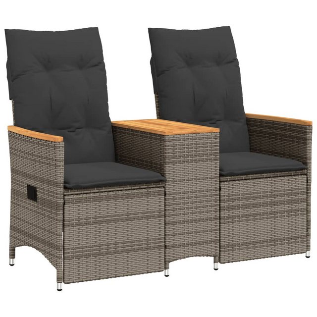 vidaXL Loungesofa Gartensofa 2-Sitzer Verstellbar mit Tisch Grau Poly Ratta günstig online kaufen