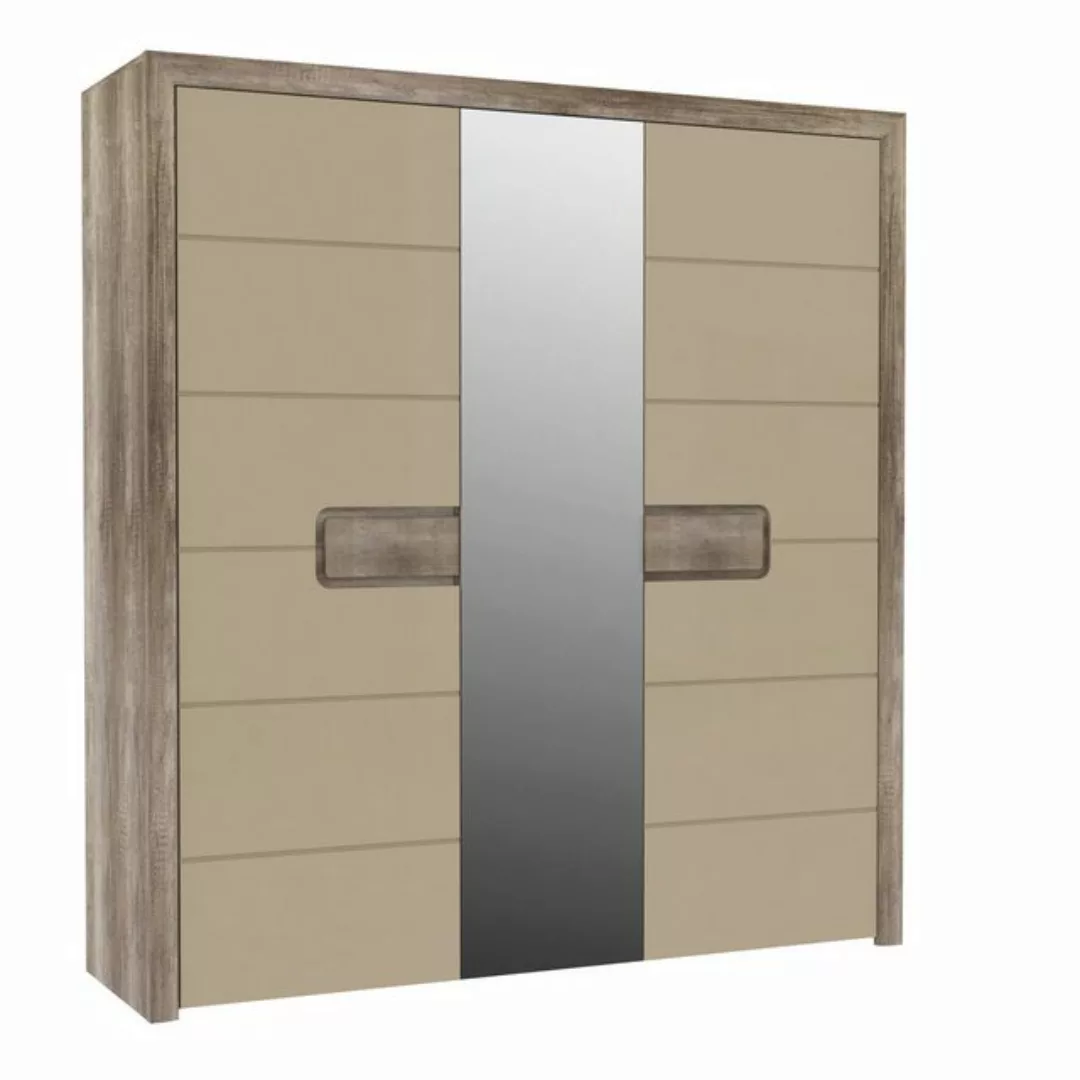 FORTE Drehtürenschrank 3 Türen, Eiche Antik Dekor / Beige Glanz - 203,4x218 günstig online kaufen