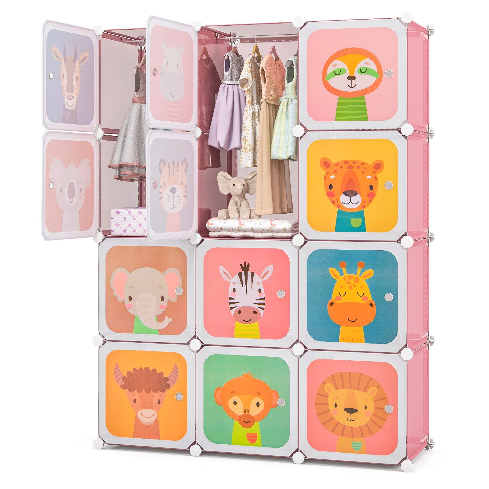 KOMFOTTEU Kleiderständer, Kleiderschrank Kinderregal mit Türen günstig online kaufen