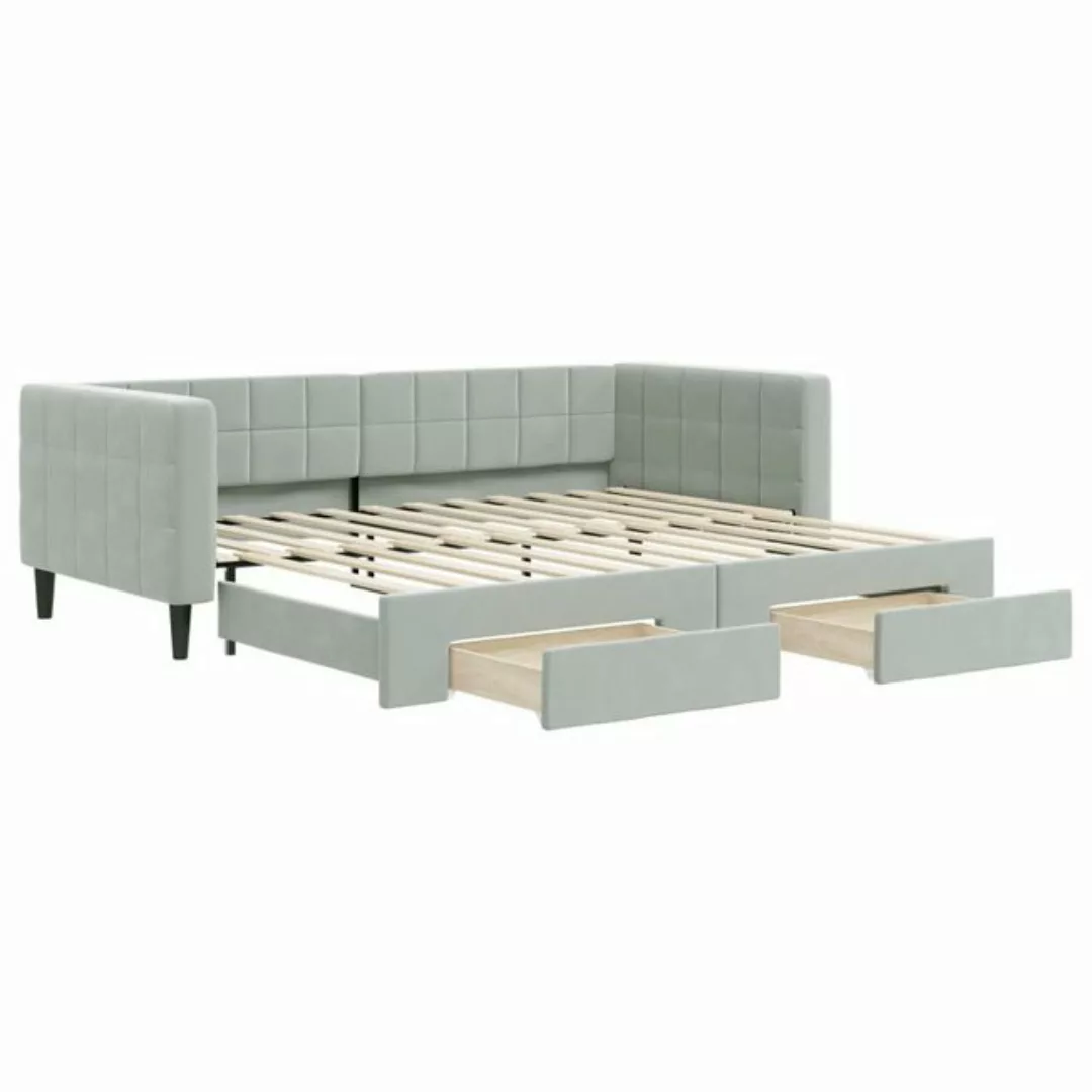 furnicato Bett Tagesbett Ausziehbar mit Schubladen Hellgrau 90x200 cm Samt günstig online kaufen