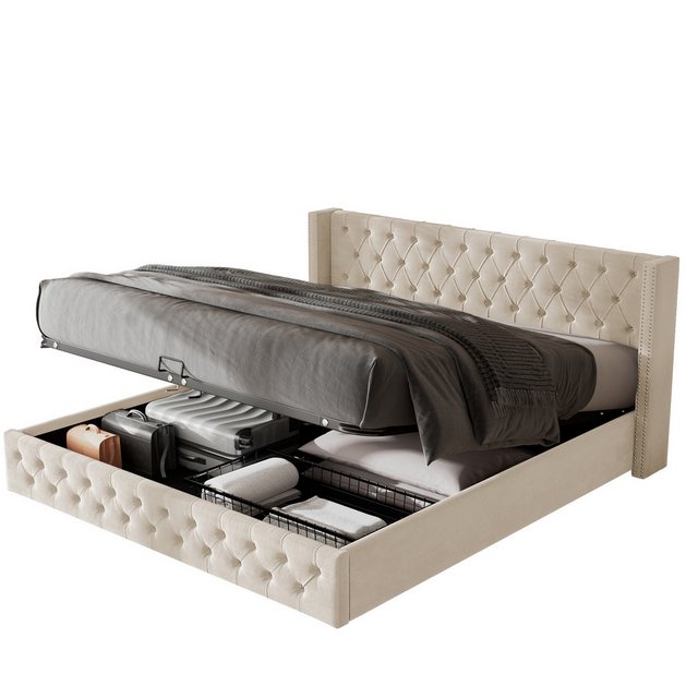 WISHDOR Polsterbett Polsterbett Doppelbett Stauraumbett Bett mit Lattenrost günstig online kaufen