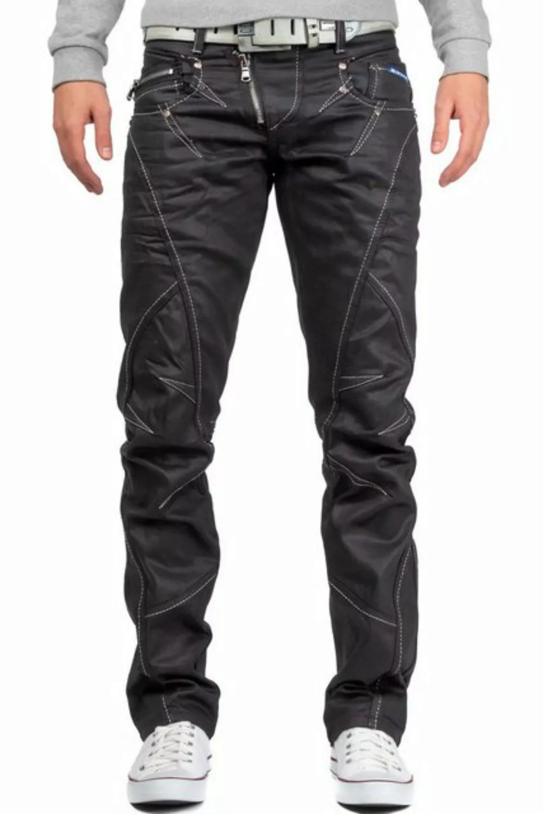 Cipo & Baxx 5-Pocket-Jeans Hose BA-C0812 in Schwarz Glänzend mit weißen Näh günstig online kaufen