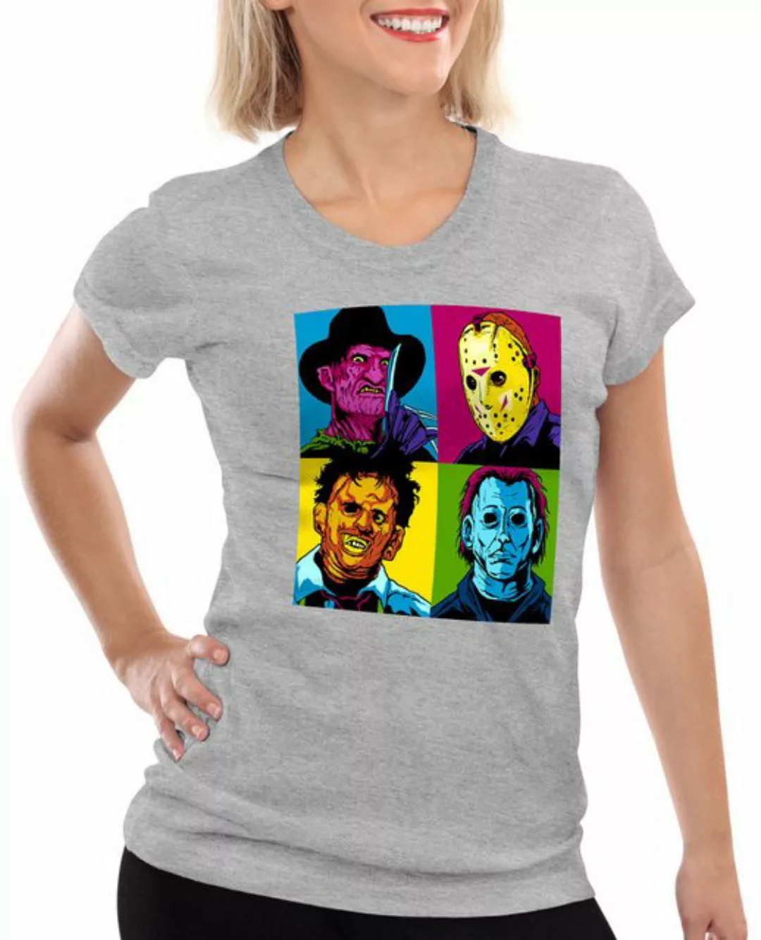 style3 T-Shirt Pop-Art Grusel freddy jason michael leatherface warhol günstig online kaufen