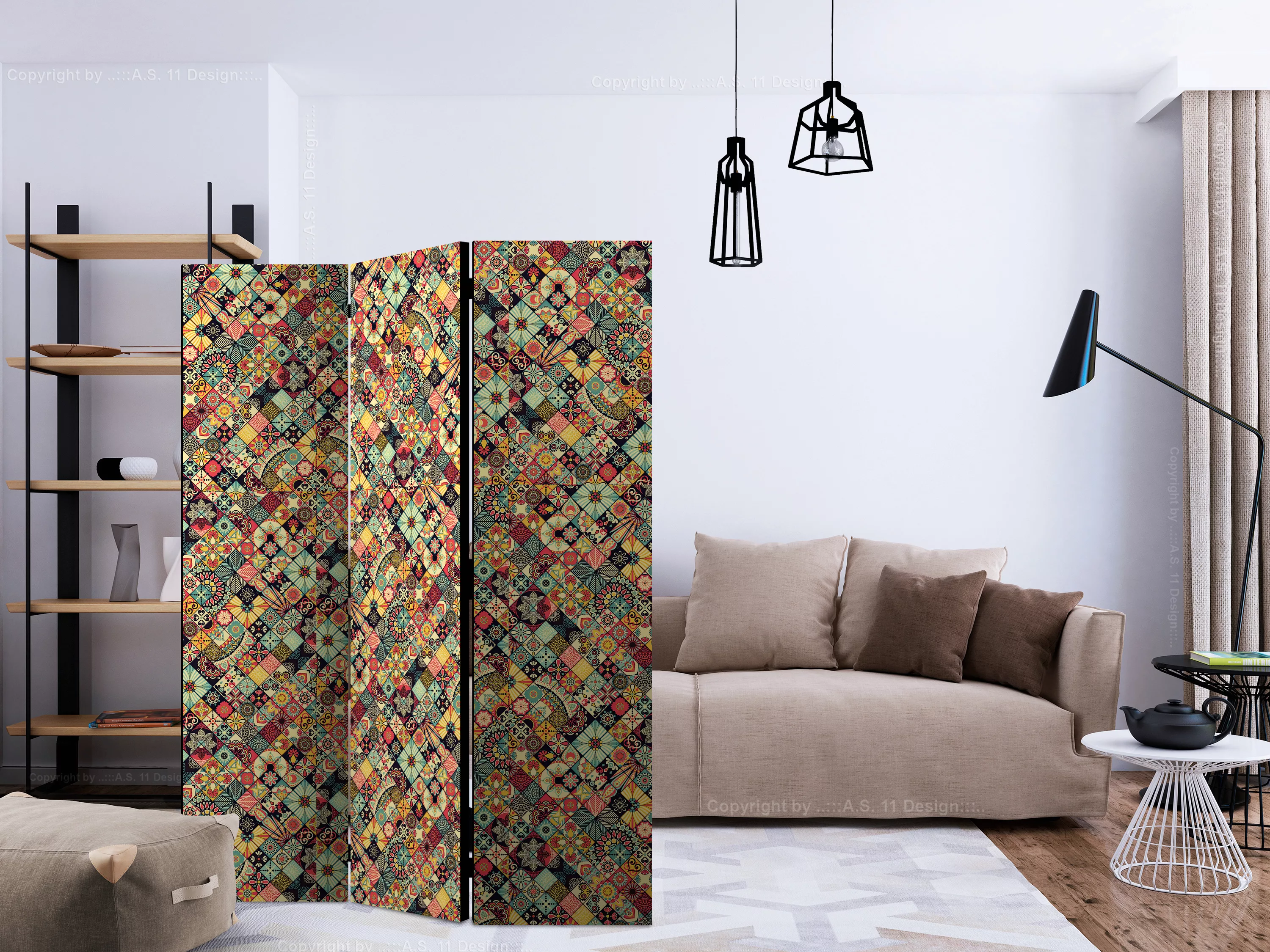 3-teiliges Paravent - Rainbow Mosaic [room Dividers] günstig online kaufen