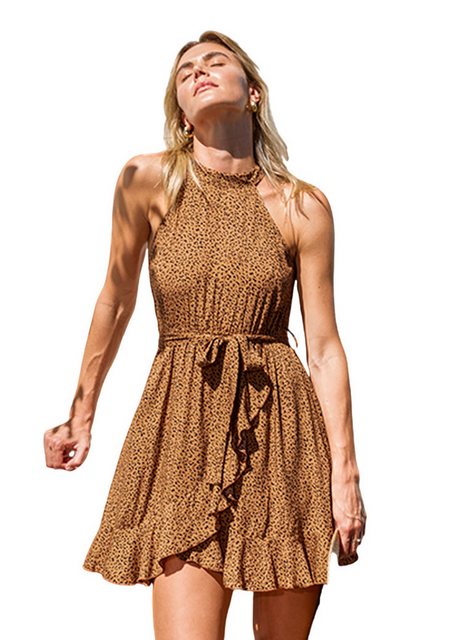 Cupshe Volantkleid Rückenfreies Minikleid mit Leopardenmuster Leoparden Hal günstig online kaufen