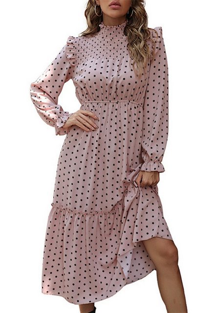 SEGUEN Druckkleid Temperamentvolles Polka-Dot-Kleid (Modisches Rüschen-Lang günstig online kaufen