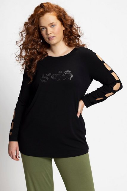 Ulla Popken Rundhalsshirt Yoga-Shirt Affen U-Boot-Ausschnitt Langarm günstig online kaufen