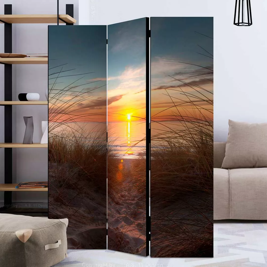 Paravent Raumteiler mit Strand Motiv Sonnenuntergang günstig online kaufen
