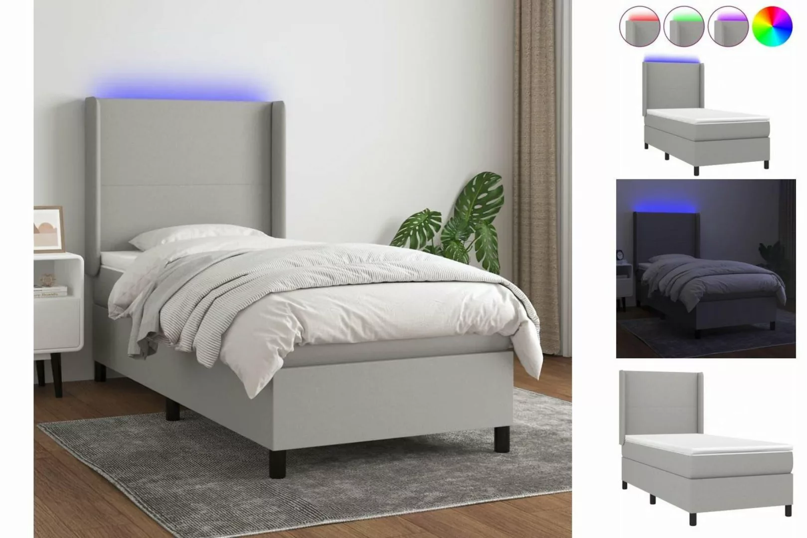 vidaXL Boxspringbett Boxspringbett mit Matratze LED Hellgrau 100x200 cm Sto günstig online kaufen