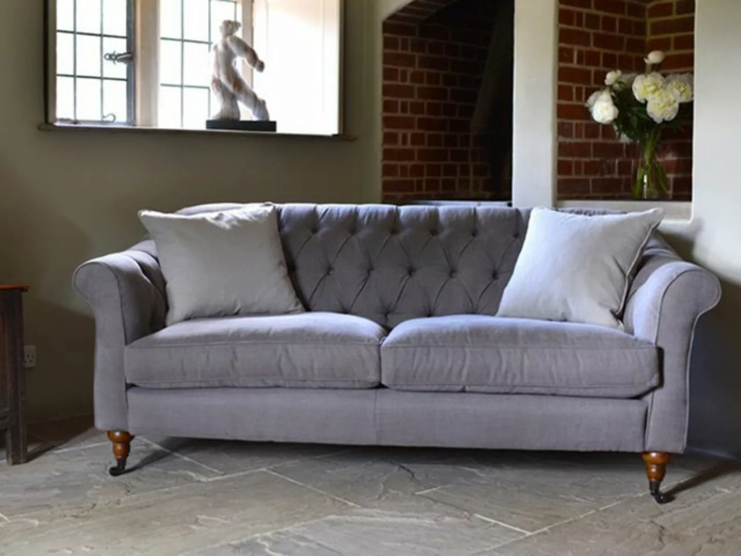 Xlmoebel Chesterfield-Sofa Neu Chesterfield Dreisitzer Stoffsofa Wohnzimmer günstig online kaufen