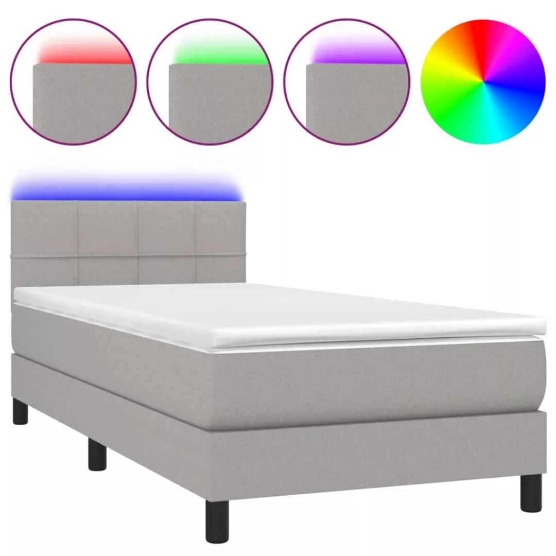 Vidaxl Boxspringbett Mit Matratze & Led Hellgrau 80x200 Cm Stoff günstig online kaufen