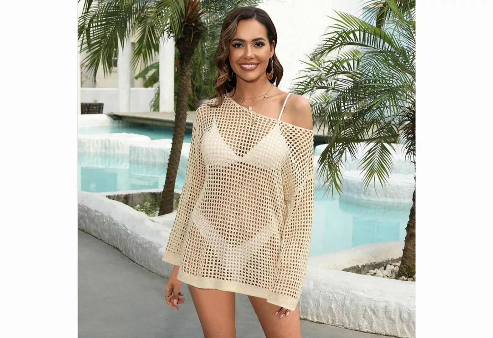 AUKUU Strandkleid Bikini-Überkleid, Lochmuster Hemd Strand Sonnenschutzklei günstig online kaufen