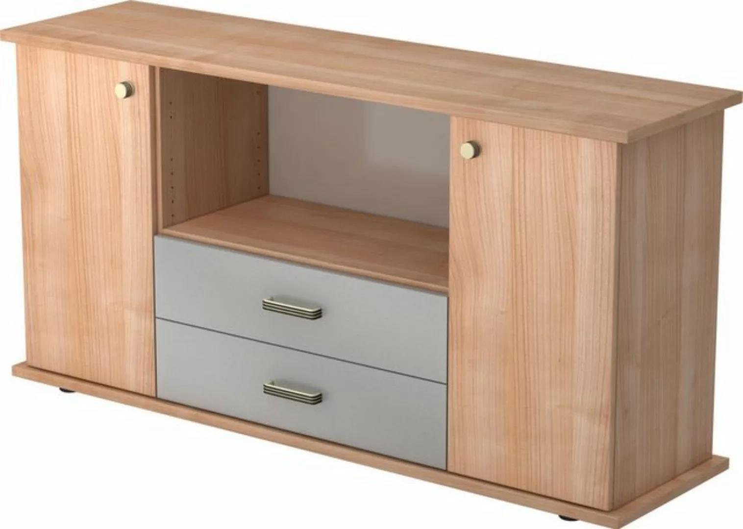 Aktenschrank Sideboard SB 2OH 2 Schübe BxTxH 166,1x44,8x84cm Griff SG Nussb günstig online kaufen