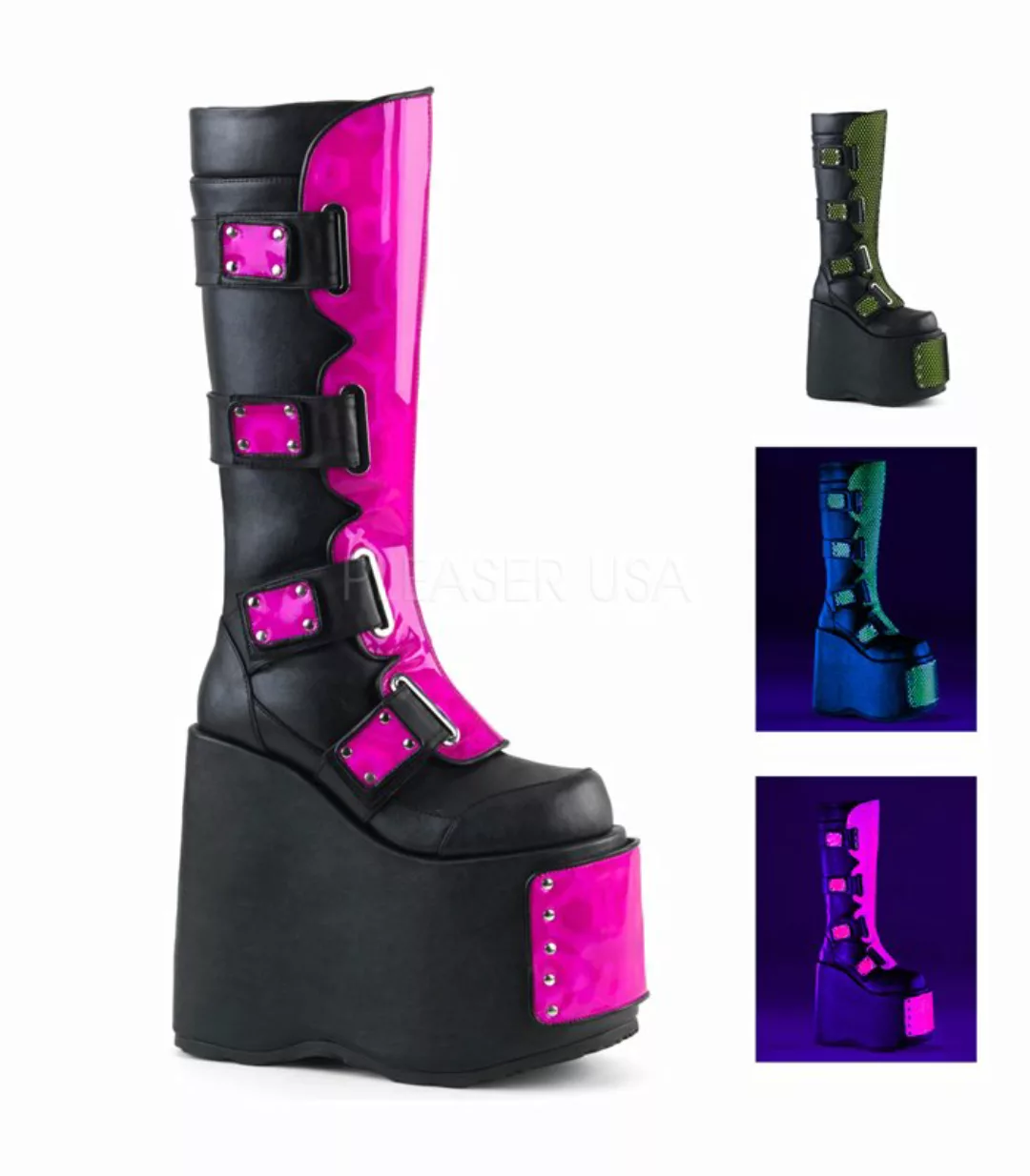Demonia Plateau Stiefel SLAY-310 pink schwarz (Schuhgröße: EUR 39) günstig online kaufen