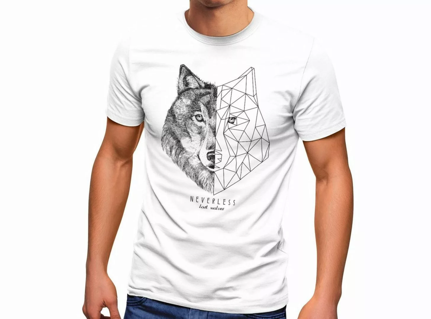 Neverless Print-Shirt Herren T-Shirt Wolf Polygon Kunst Grafik Tiermotiv Pr günstig online kaufen