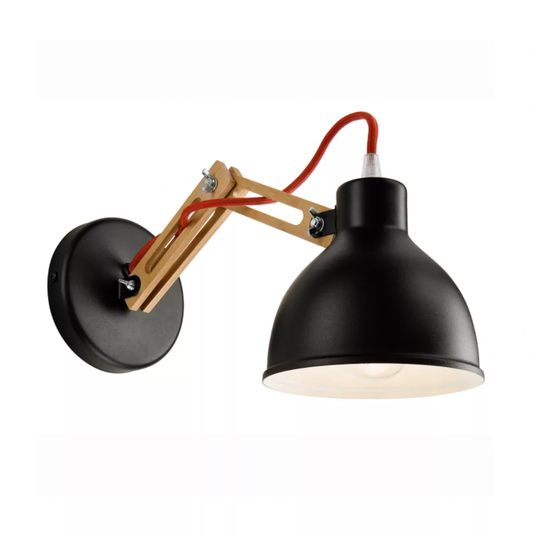 Wandlampe Skansen, Holzarm verstellbar, schwarz günstig online kaufen