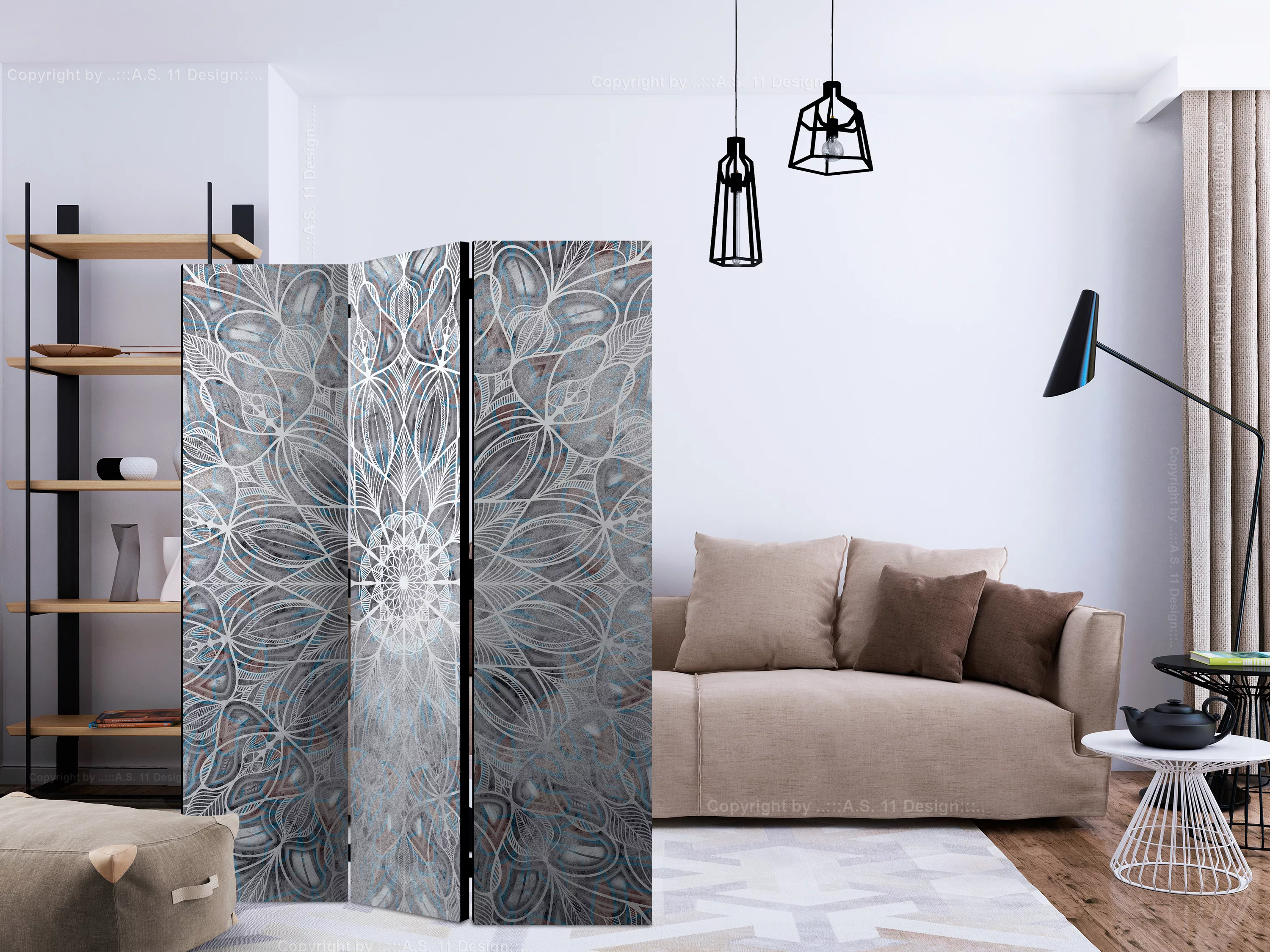 3-teiliges Paravent - Blurred Mandala [room Dividers] günstig online kaufen