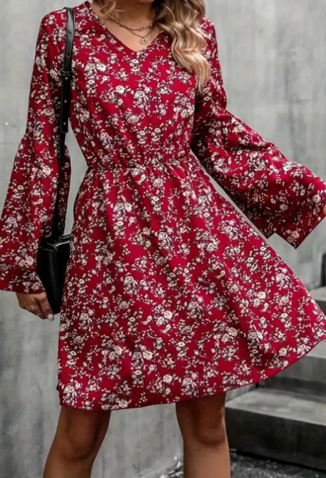 LOVGCCN Druckkleid Damenkleid mit Retro-Print für Frühling und Herbst (Dopp günstig online kaufen