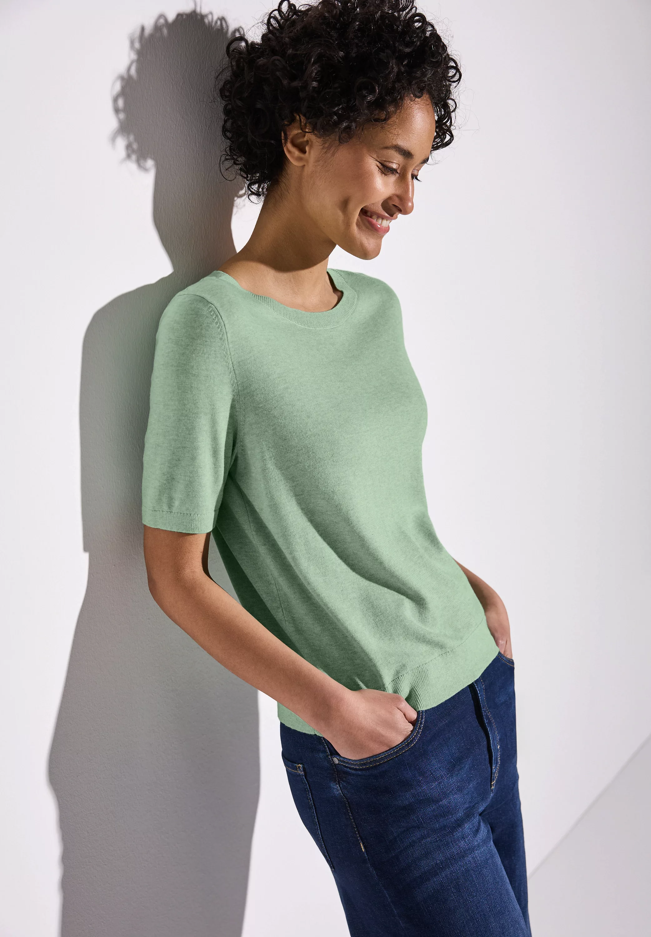 STREET ONE Kurzarmpullover, mit Rippbündchen günstig online kaufen